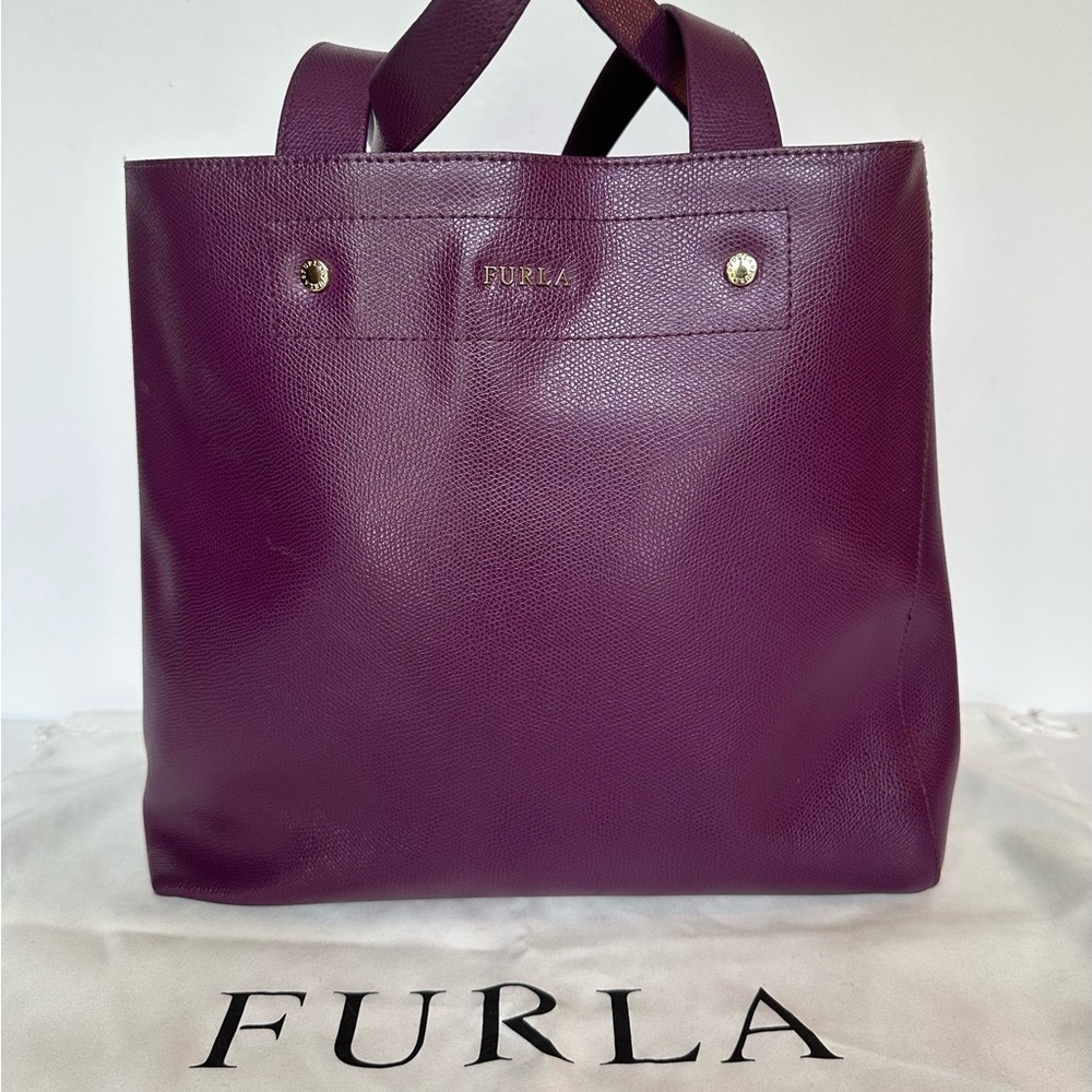 Furla Deep Plum Leather Tote with Gold Logo
